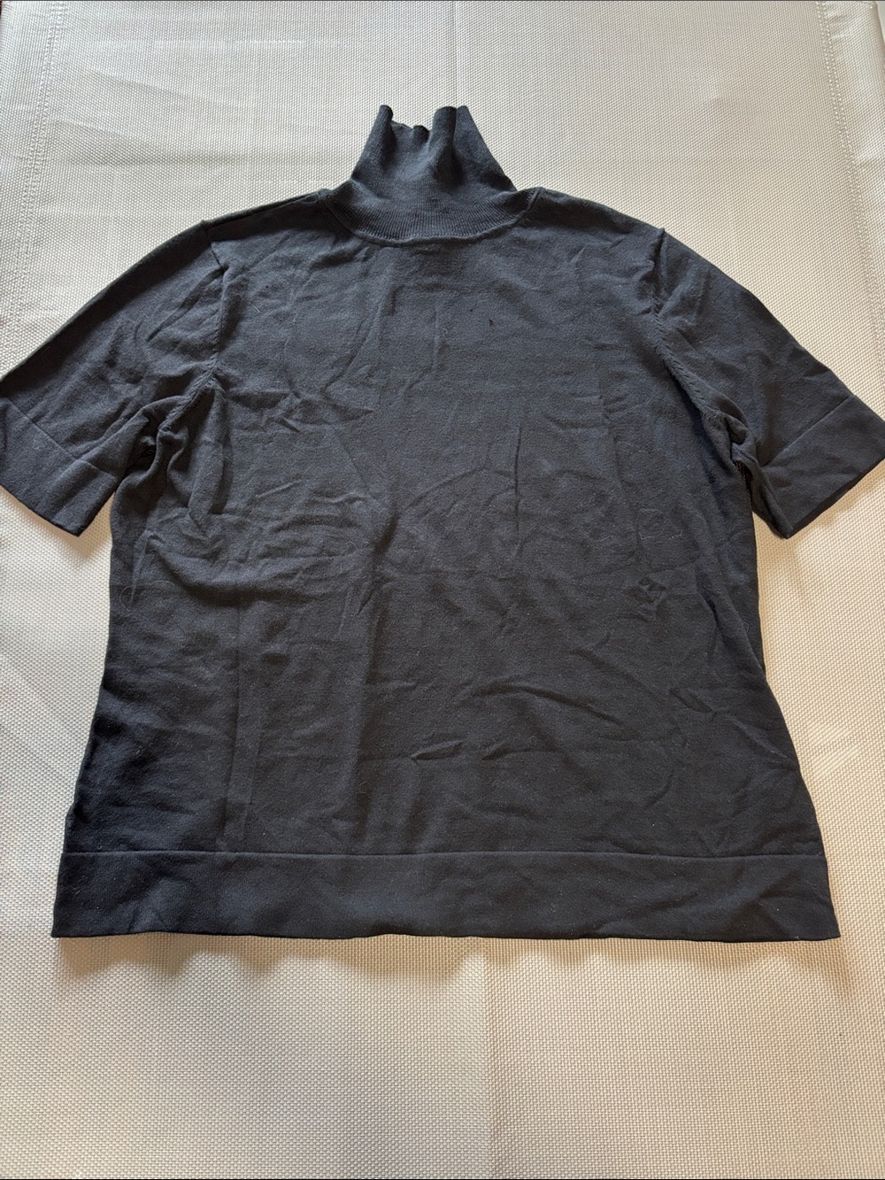 Worthington Black Short-Sleeve Turtleneck Sweater sz XL PETITE silk cotton EUC